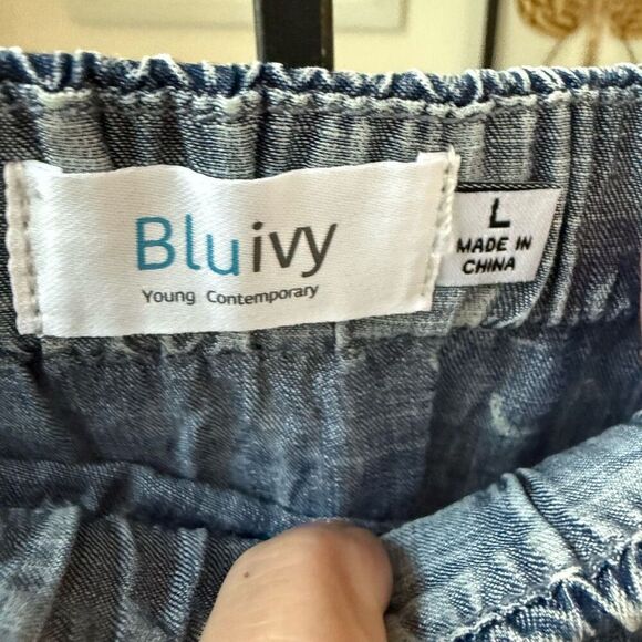 NWOT Bluivy Blue Comfy Acid Washed Tube Denim Chambray Jumpsuit L - Picture 7 of 7